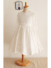 Long Sleeves Ivory Lace Taffeta Knee Length Wedding Flower Girl Dress